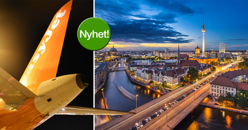 easyJet flygplan samt vy över Berlin